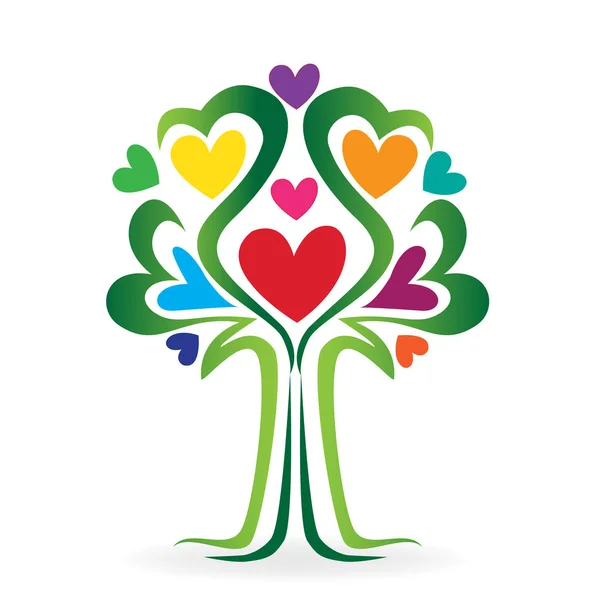 Árbol amor corazón familia concepto logo — Archivo Imágenes Vectoriales