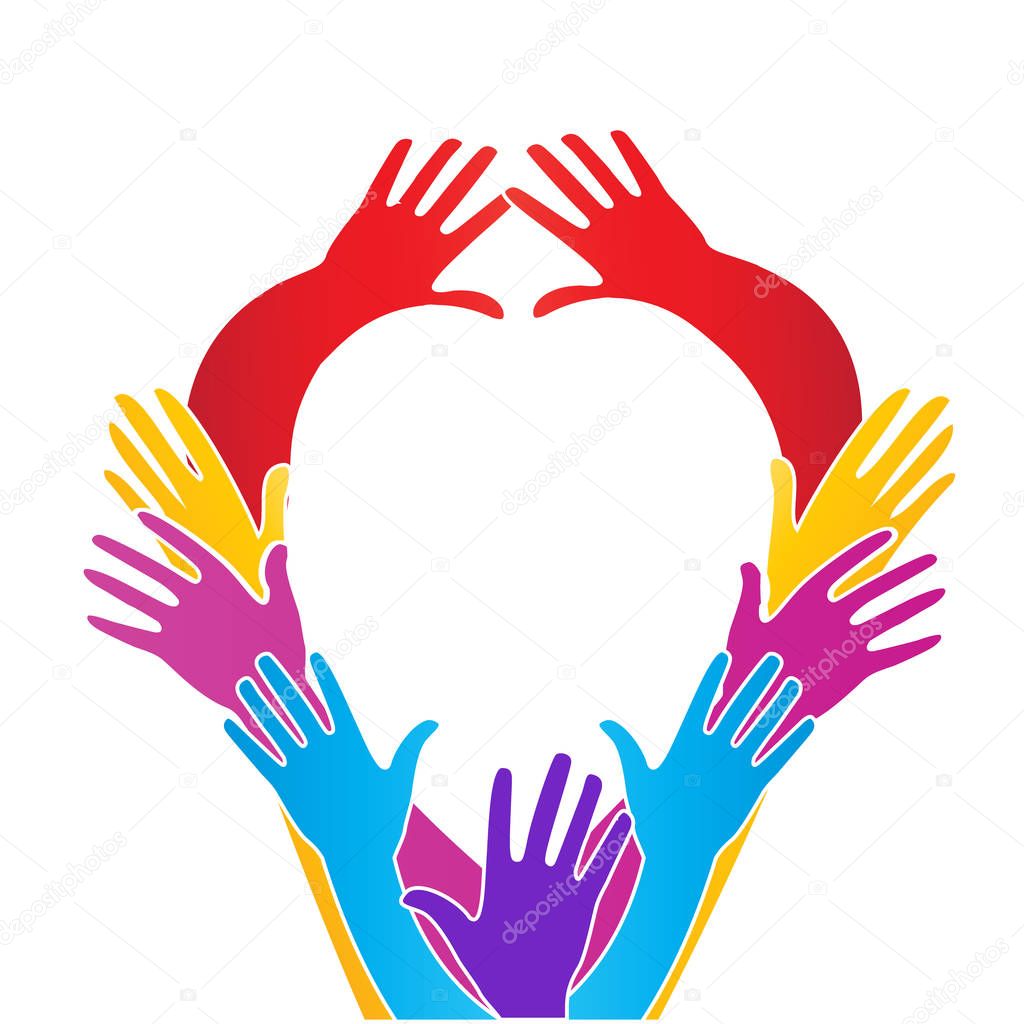 Hands doing a heart love shape logo concept of voluntarism vector image