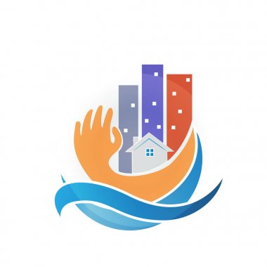 Modern binalar koruma ver. Sigorta kavramı logo vektör