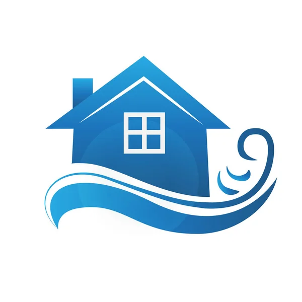 ロゴの家と波のアイコン デザイン — ストックベクタ