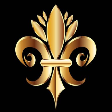 Sembol Fleur De Lis. New Orleans altın sembolü çiçek logo simge vektör görüntü şablon