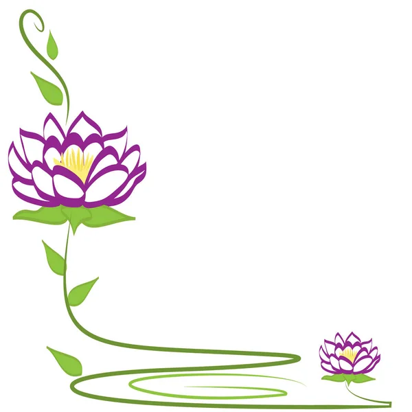 Bingkai Sudut Bunga Lotus Dengan Templat Desain Logo Ikon Ruang - Stok Vektor
