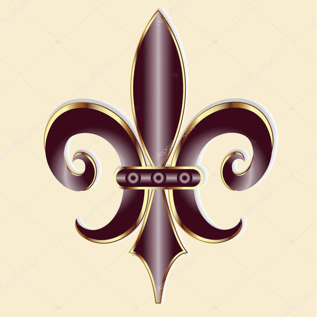 Gold Fleur De Lis. New Orleans symbol flower logo icon vector
