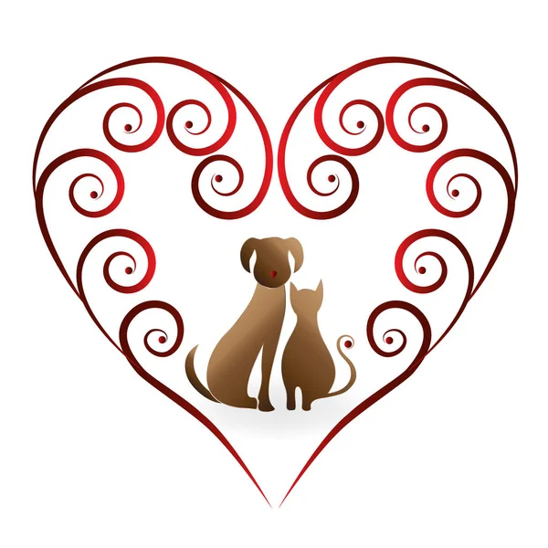 Любовь Домашних Животных Кошки Собаки Винтажный Дизайн Логотипа Векторное Изображение — стоковый вектор
