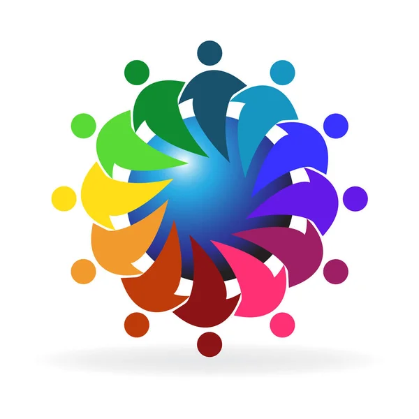 Logo Teamwork Hugging People World Icon Vector — Stock Vector
