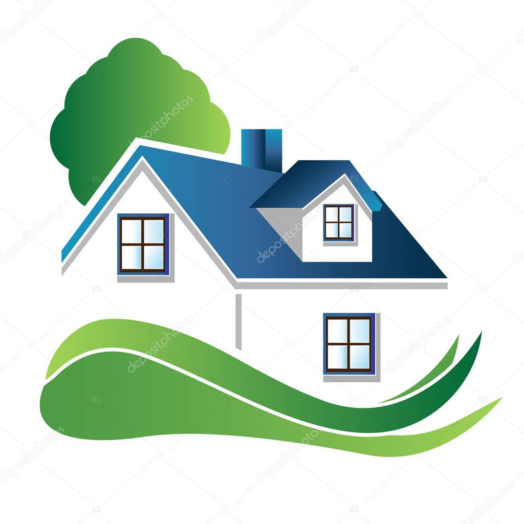 House and tree real estate image logo vector design