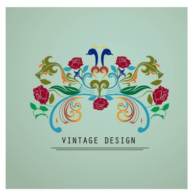 Vintage çiçek tavus kuşu kuş resmi logo tasarımı