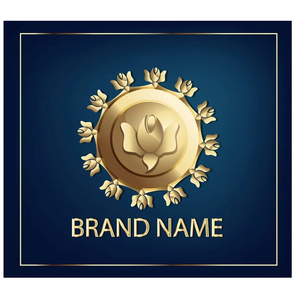 Logo of a golden seal with roses. Label for cosmetic industry