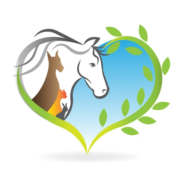 Logo Vektorové Kůň Pes Kočka Králík Srdce Láskou Siluety — Stockový vektor