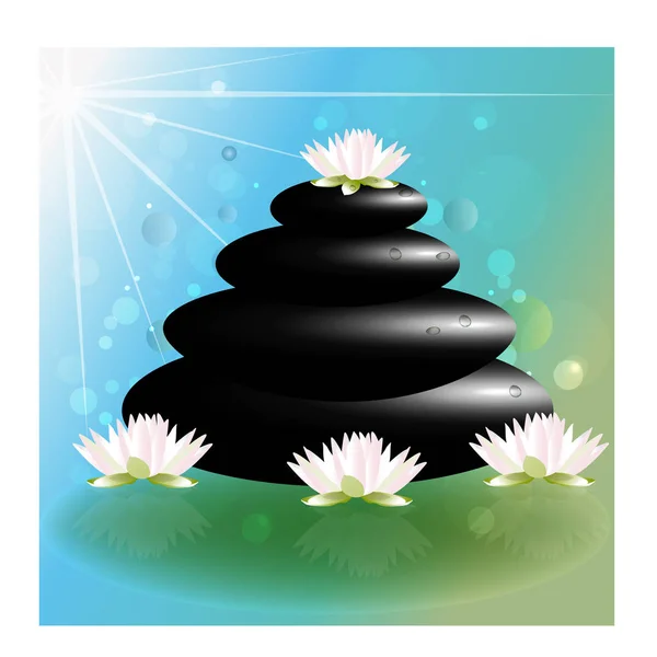 Spa massage lotus flowers and zen stones logo icon background