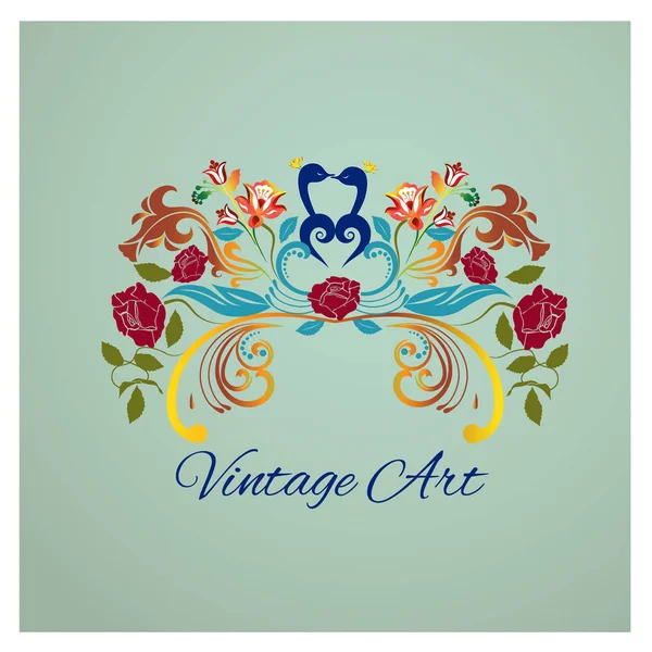 Vintage Floral Peacocks Bird Image Logo Design — Stock Vector