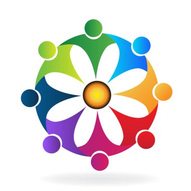 Bir kucak çiçek şekil kutsal kişilerin resmi logo vektör insanlarda ekip çalışması