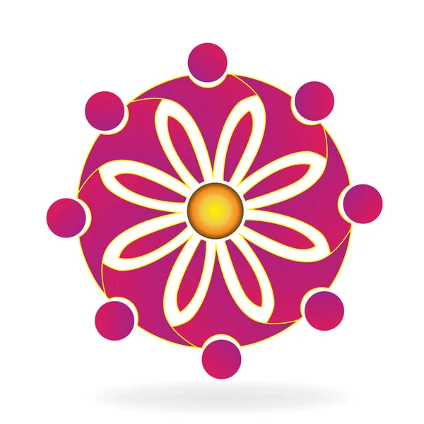 Logo Trabajo Equipo Icono Flor — Vector de stock