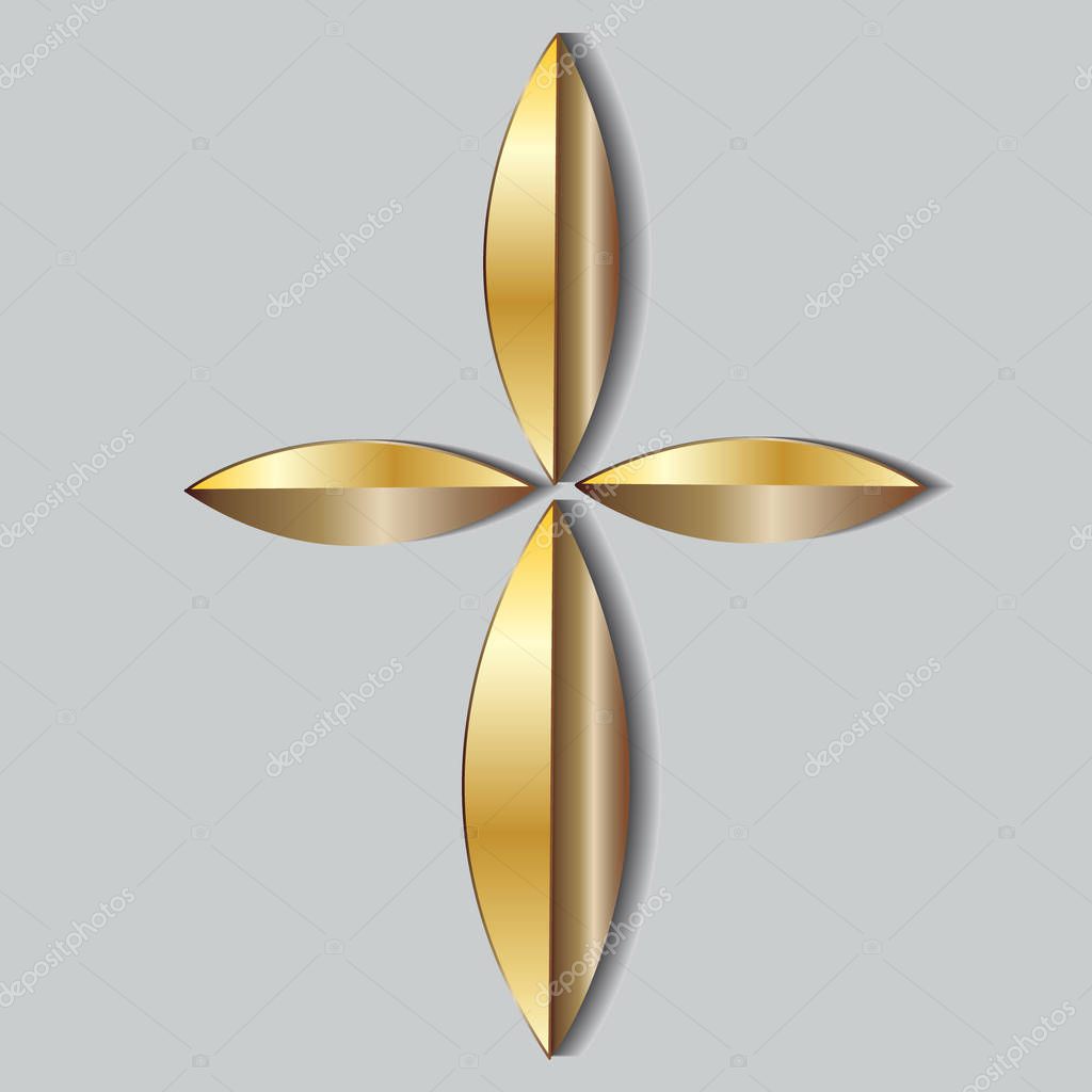 Gold Christian Cross symbol logo