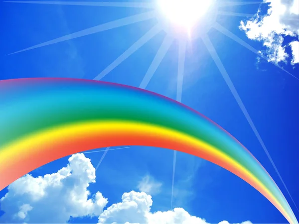 Sateenkaari Sinisellä Aurinkoisella Taivaalla — kuvapankkivalokuva