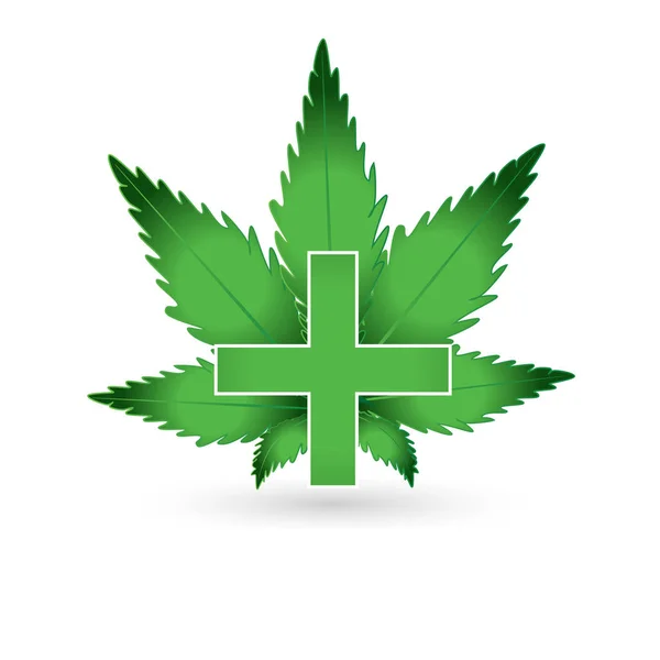 Marihuana Hoja Cannabis Medicinal Con Imagen Vectorial Logotipo Cruzado — Vector de stock