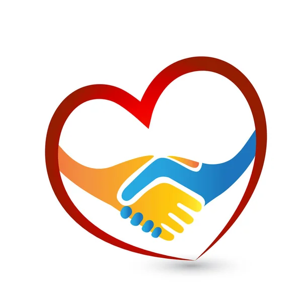 Handshake People Love Heart Union Concept Logo Vector Icon — Stock Vector