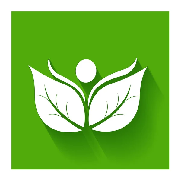 Feuilles Santé Nature Icône Plate Sur Vecteur Logo Vert — Image vectorielle