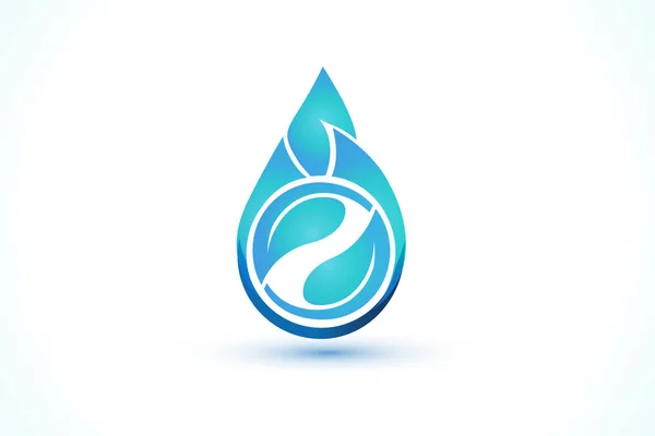 Droppe av vatten logotyp med blå blad ikon vektor bild — Stock vektor