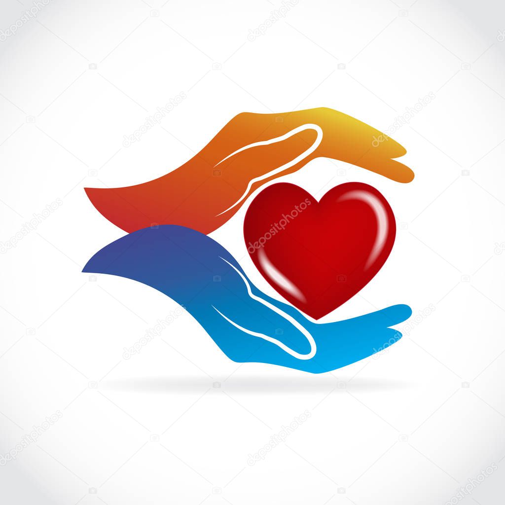 Hands holding a healthy love heart logo vector web image template graphic design illustration