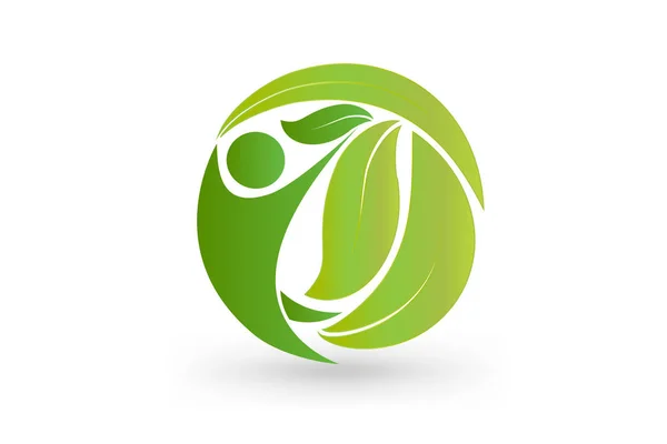 Логотип Здоров Природи Листя Людей Значок Вектор — стоковий вектор