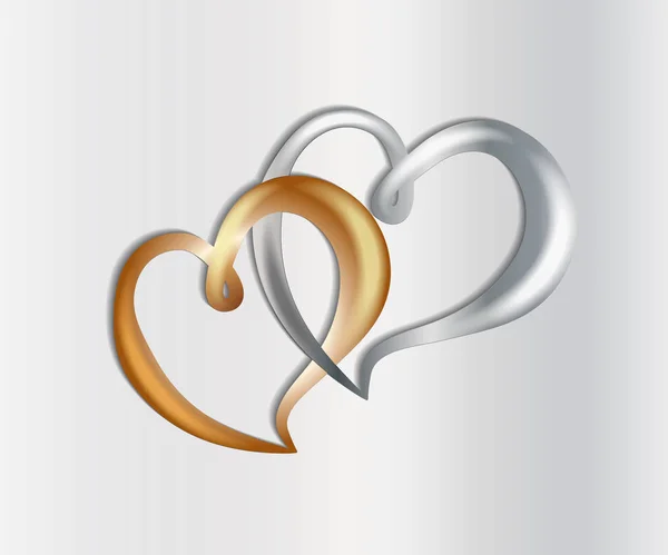 Gouden liefde harten bruiloft verjaardag luxe symbool pictogram vector afbeelding — Stockvector