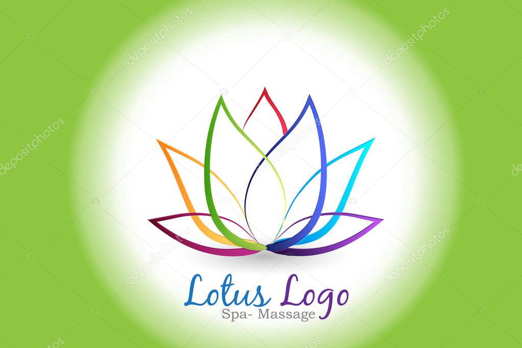 Blossom lotus flower colorful line art logo vector image design
