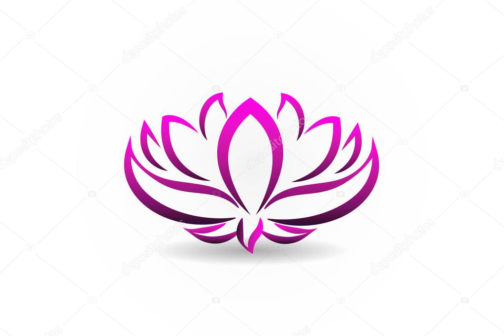 Blossom lotus pink flower spa massage logo vector line art id card image design template