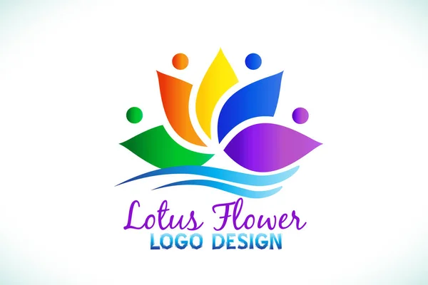 Logotipo hermoso loto flor spa masaje yoga personas negocio tarjeta de identificación colorido logotipo imagen diseño — Vector de stock