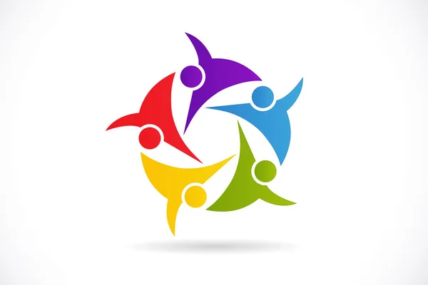 Logo týmová práce jednota podnikání lidé komunita charita dobrovolník přátelství logo vektor obrázek id karty webové šablony — Stockový vektor