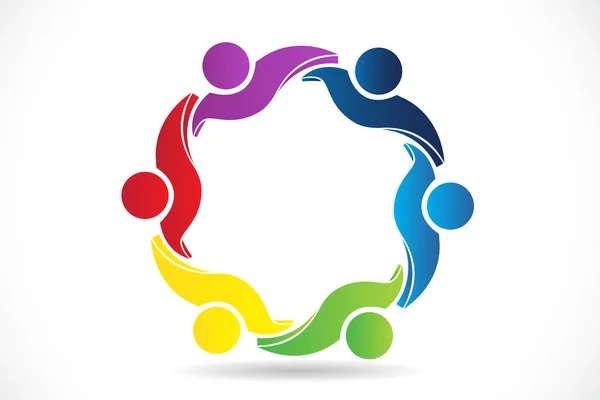 Logo ekibi birliği iş adamları arkadaş logosu simgesini kucaklıyor — Stok Vektör