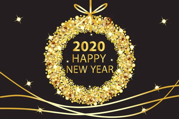 Felice anno nuovo 2020 incandescente vettore sfondo oro — Vettoriale Stock