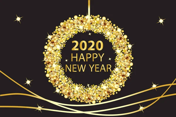 Felice anno nuovo 2020 incandescente vettore sfondo oro — Vettoriale Stock