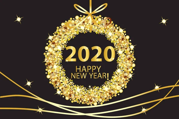 С Новым 2020 годом партия светящийся вектор золотой фон — стоковый вектор