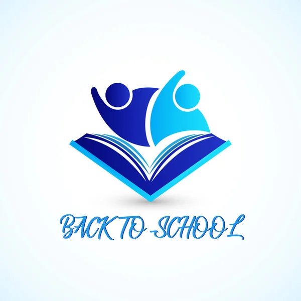 Educatie symbool boek en mensen studenten afgestudeerden vriendschap terug naar school logo icoon vector — Stockvector