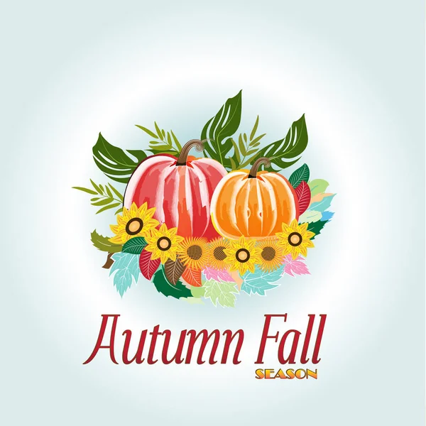 Autumn colorful fall leafs with pumpkin greetings card holidays celebrations