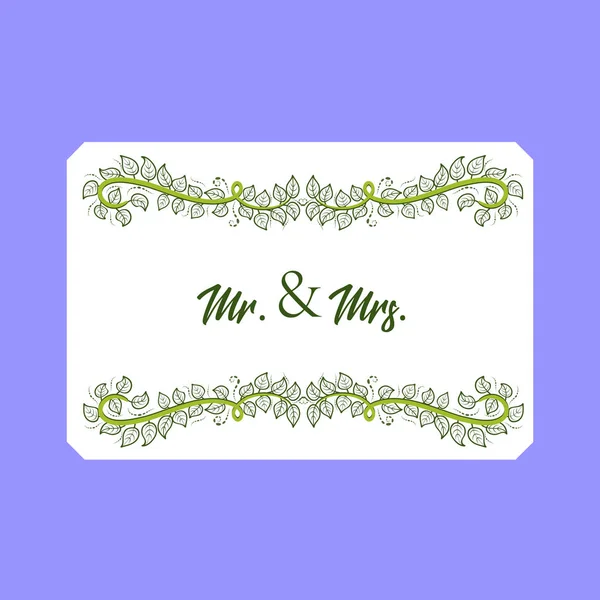 Mr. and Mrs. invitational swirly floral card wedding vector — Stock Vector