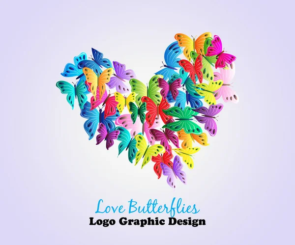 Logo Mariposas Amor Corazón Forma Valentines Día Tarjeta Colorido Icono — Vector de stock
