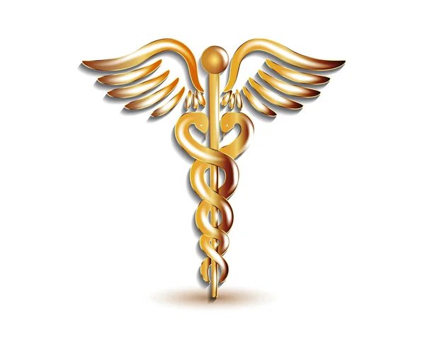 Caduceus Médico Símbolo Médico Dorado Con Las Serpientes Icono Médico — Vector de stock