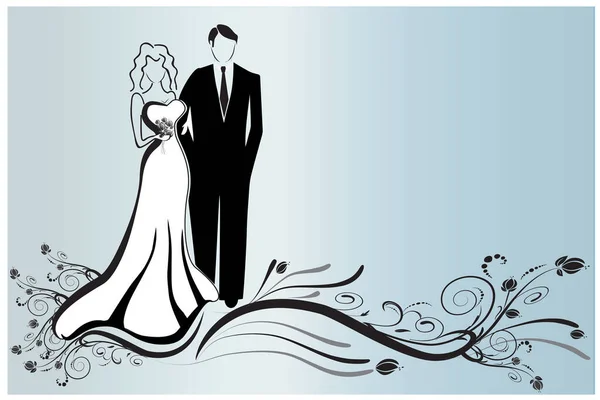 美丽的新娘新娘婚纱婚纱标志邀请卡矢量图案设计模板 — 图库矢量图片
