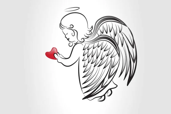 Angel Praying Love Heart Sketch Logo Icon Vector Image Artwork — Stock Vector