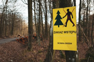 Lehçe uyarı işareti, giriş yasak, devrilen ağaçlar