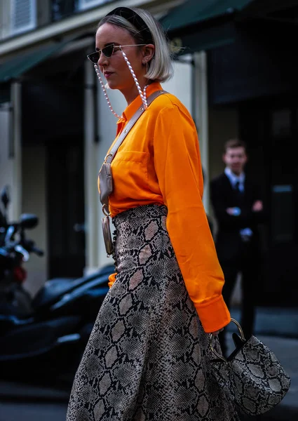 Street Style, Autunno Inverno 2019, Paris Fashion Week, Francia - 02 — Foto Stock