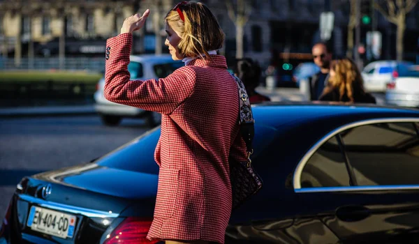 PARIS, FRANCE - SEPTEMBER 26: Julia Pelipas is seen, during Paris Fashion  Week Womenswear Spring/Summer …