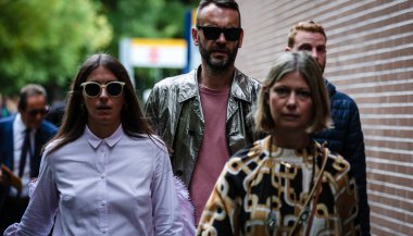 Milan, İtalya - 19 Eylül 2019: Milano Moda Haftası sırasında Federico Rocca sokakta.