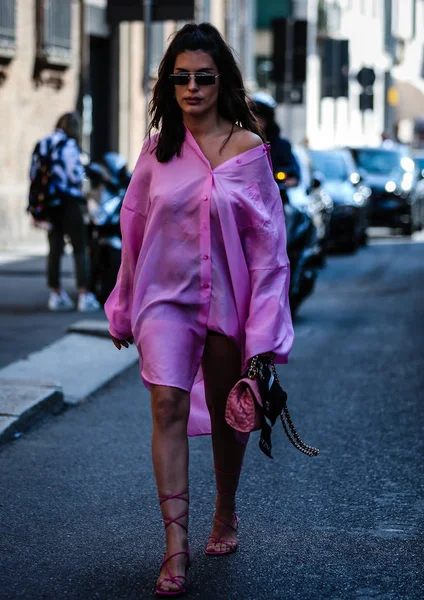 Milan Itália Setembro 2019 Aida Domenech Rua Durante Milan Fashion — Fotografia de Stock