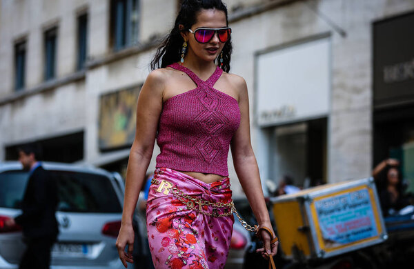 MILAN, Italy- September 18 2019: Doina Ciobanu on the street during the Milan Fashion Week.