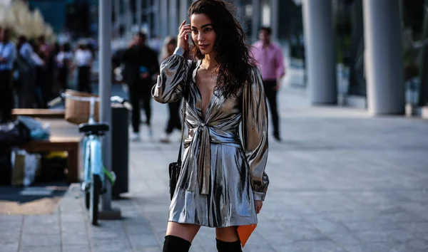 Milán Italia Septiembre 2019 Mujer Calle Durante Semana Moda Milán — Foto de Stock