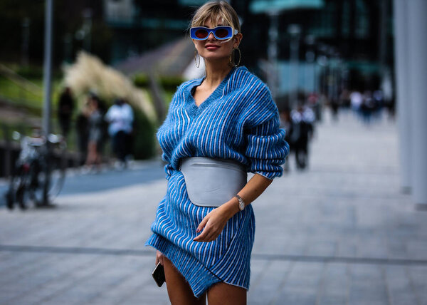 MILAN, Italy- September 20 2019: Xenia Adonts on the street during the Milan Fashion Week.