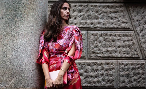 意大利米兰 2019年9月18日 在米兰时装周期间 Erika Boldrin出现在街上 — 图库照片